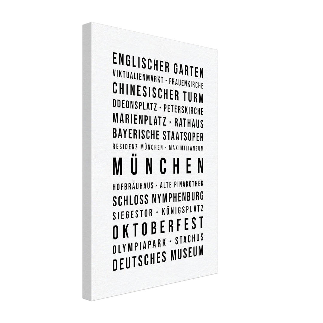 München - Typografie-Wandbild - Leinwand Weiss Neutral