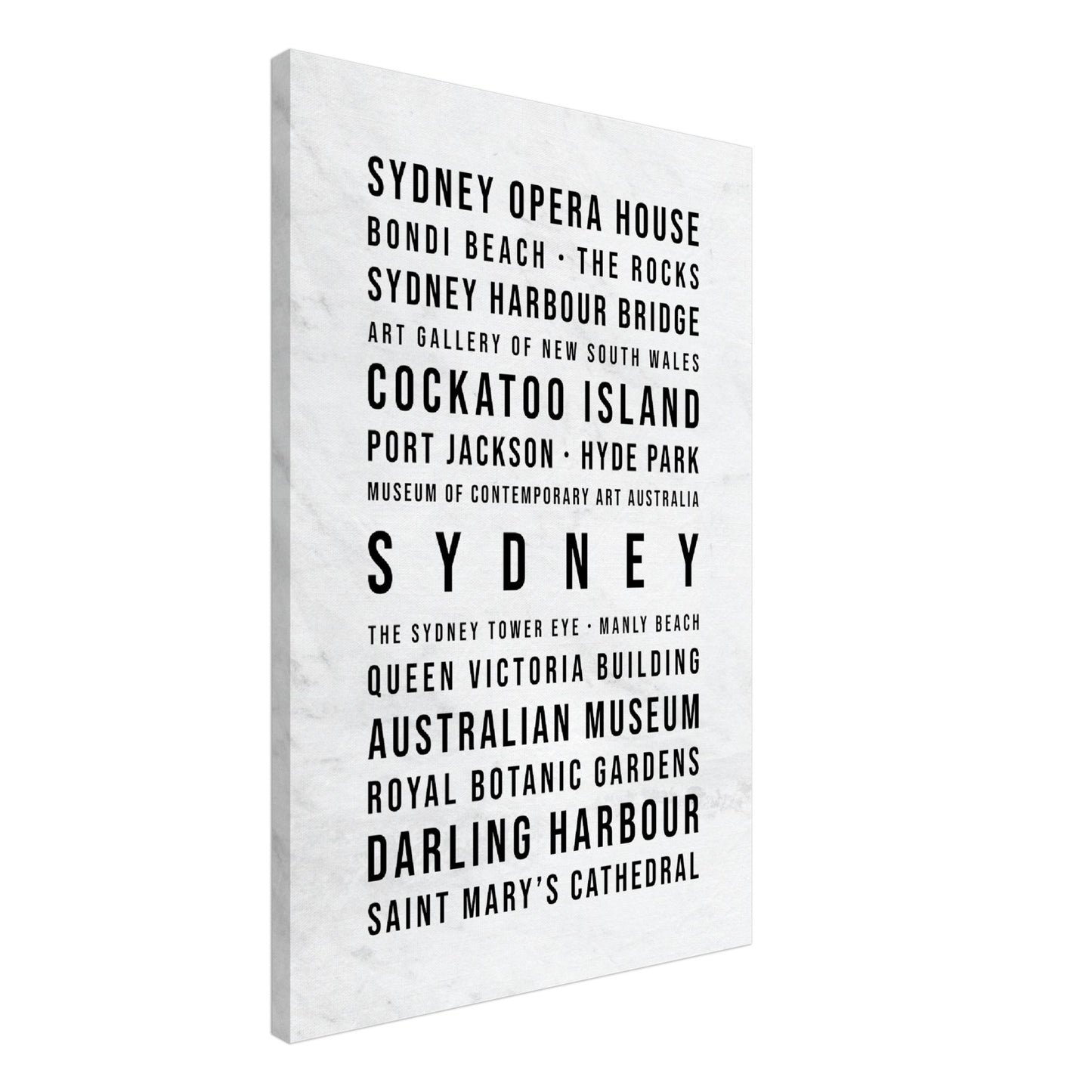 Sydney - Typografie-Wandbild - Leinwand Weiss Marmoroptik