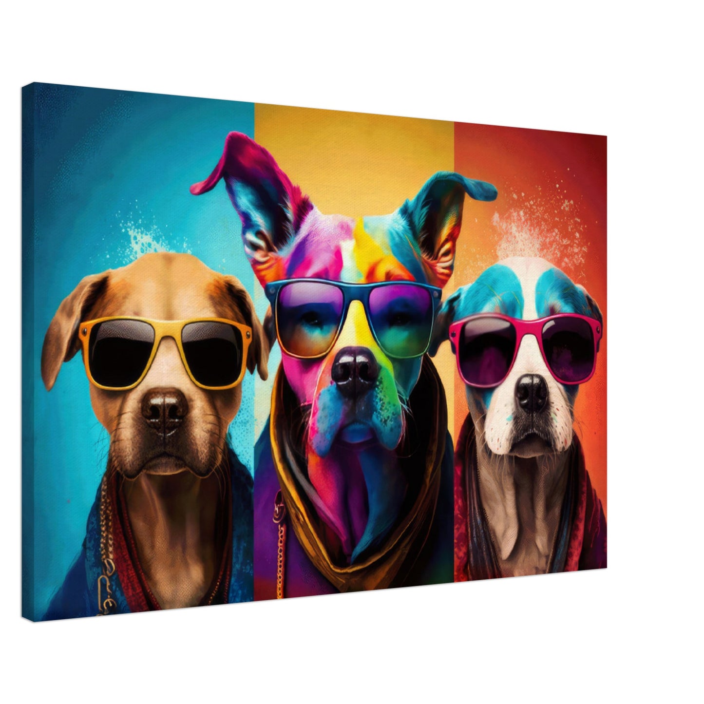Proud Pups - Hunde Wandbild - Crazy Wildlife Leinwand ColorWorld im Querformat - Coole Tiere & Animals Kunstdruck