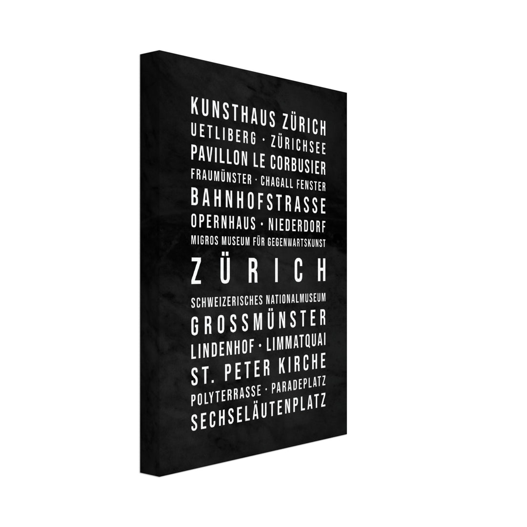 Zürich - Typografie-Wandbild - Leinwand Schwarzgrau Marmoroptik