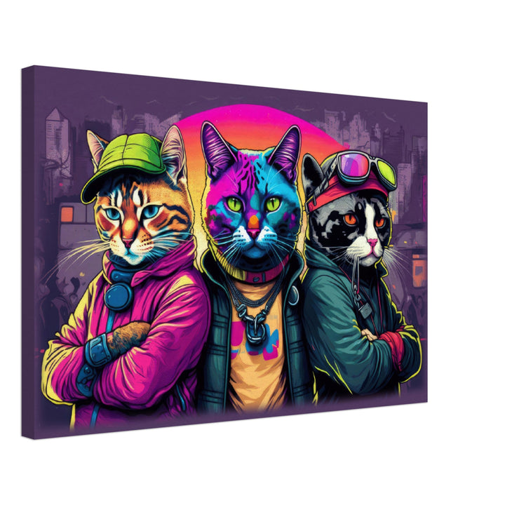 Whisker Wonders - Katzen Wandbild - Crazy Wildlife Leinwand Cartoon Style im Querformat - Coole Tiere & Animals Kunstdruck