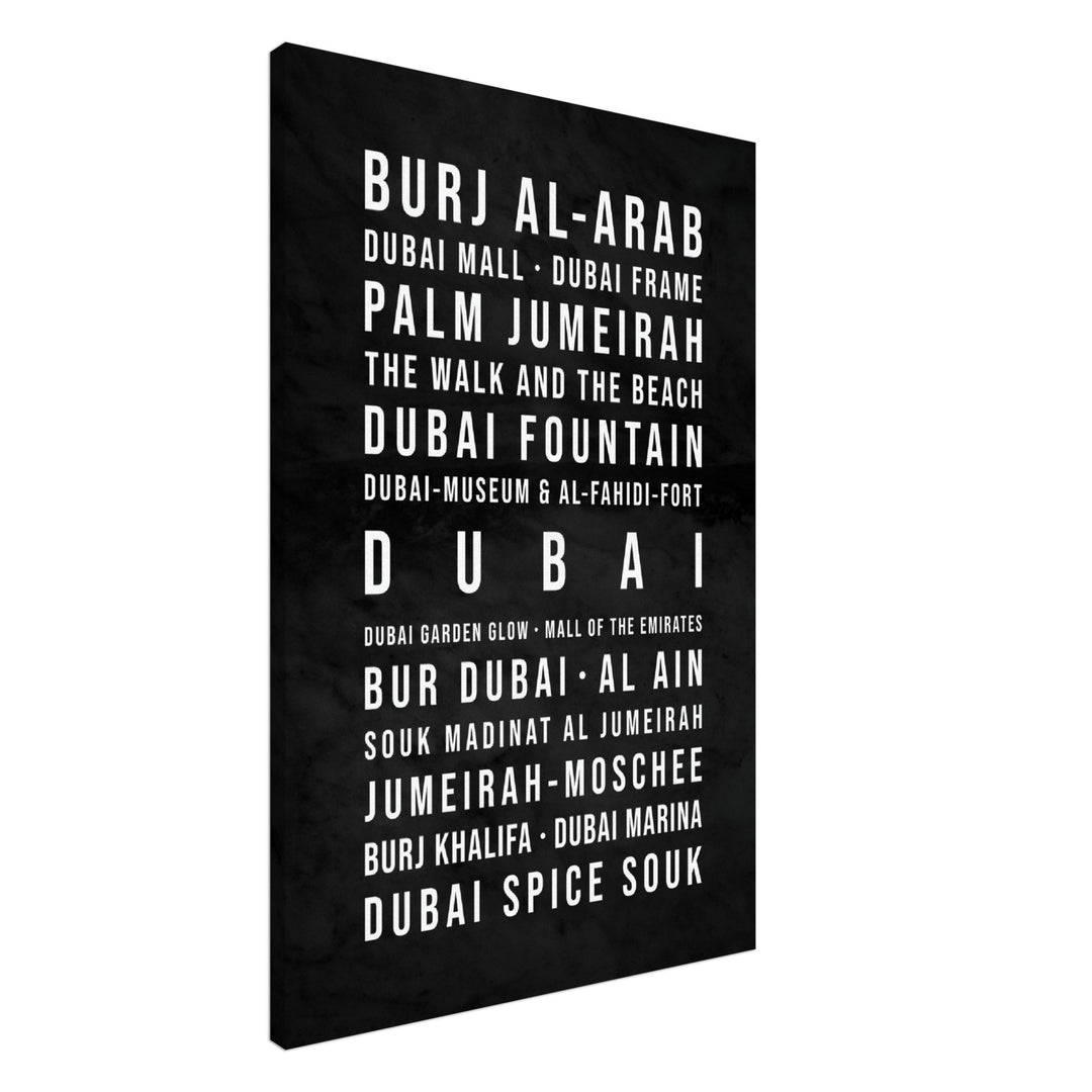 Dubai - Typografie-Wandbild - Leinwand Schwarzgrau Marmoroptik