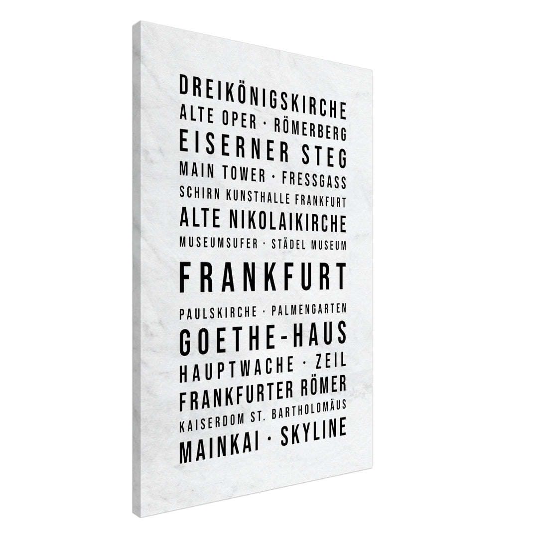Frankfurt - Typografie-Wandbild - Leinwand Weiss Marmoroptik