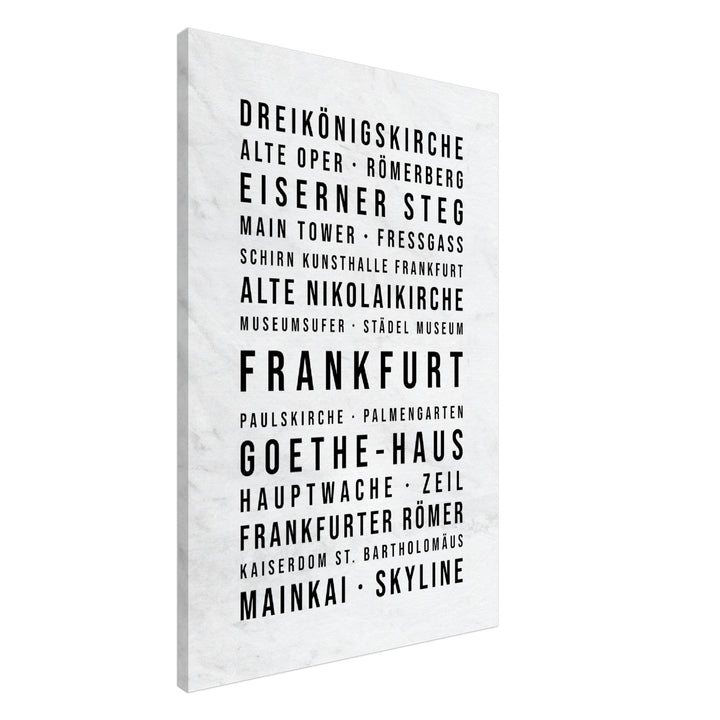 Frankfurt - Typografie-Wandbild - Leinwand Weiss Marmoroptik