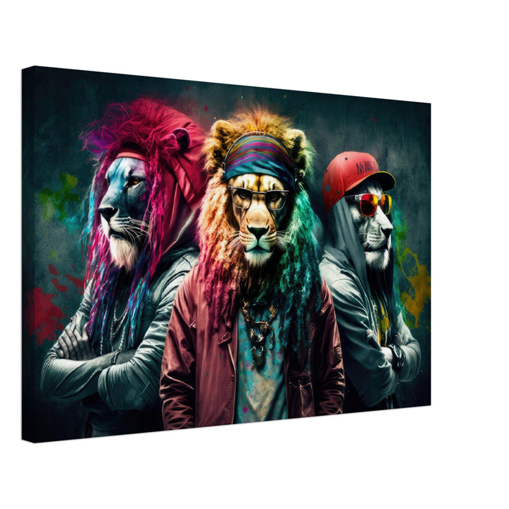 Lion Strong - Löwen Wandbild - Crazy Wildlife Leinwand ColorWorld im Querformat - Coole Tiere & Animals Kunstdruck