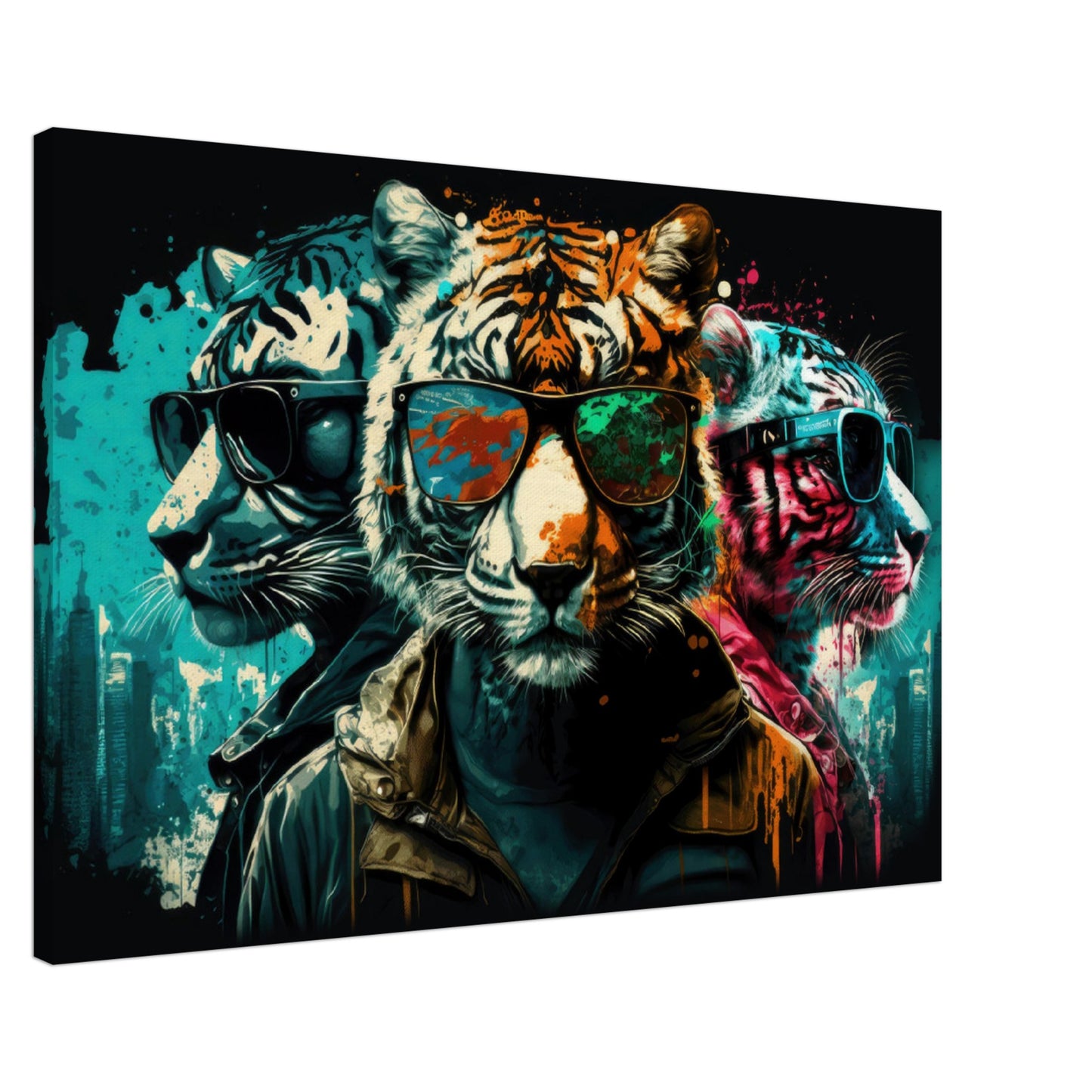 Tiger Titans - Tiger Wandbild - Crazy Wildlife Leinwand ColorWorld im Querformat - Coole Tiere & Animals Kunstdruck