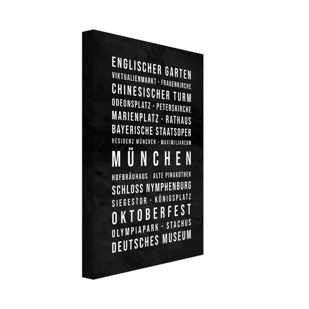 München - Typografie-Wandbild - Leinwand Schwarzgrau Marmoroptik