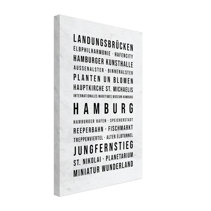 Hamburg - Typografie-Wandbild - Leinwand Weiss Marmoroptik