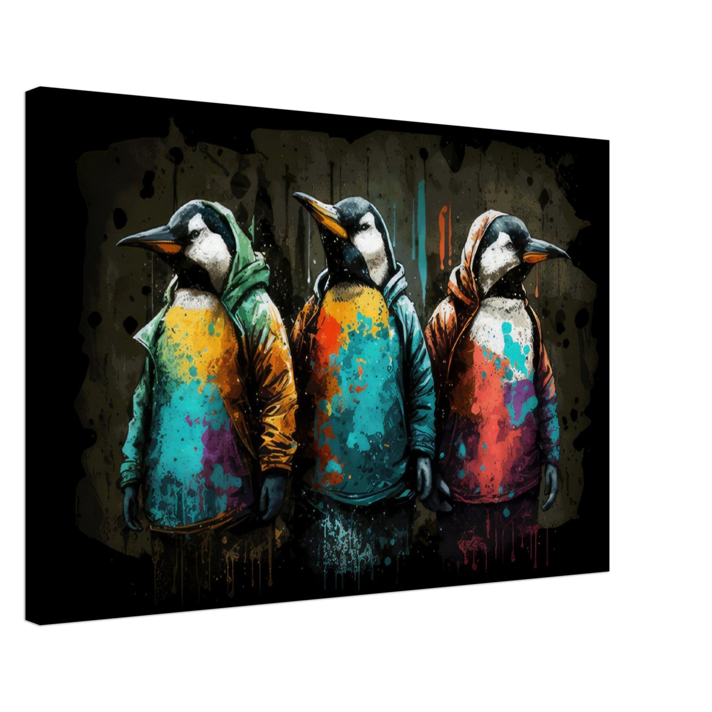 Chilly Chicks - Pinguine Wandbild - Crazy Wildlife Leinwand ColorWorld im Querformat - Coole Tiere & Animals Kunstdruck