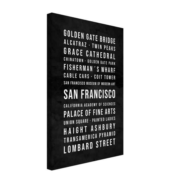 San Francisco - Typografie-Wandbild - Leinwand Schwarzgrau Marmoroptik