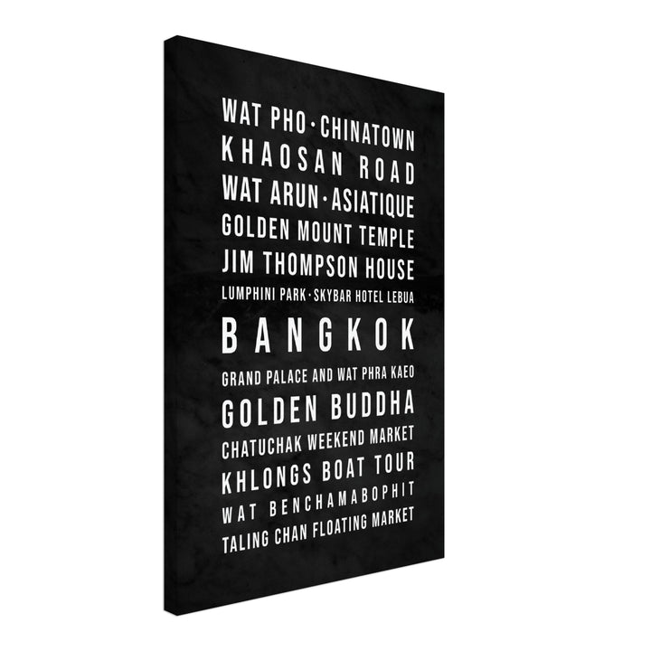 Bangkok - Typografie-Wandbild - Leinwand Schwarzgrau Marmoroptik