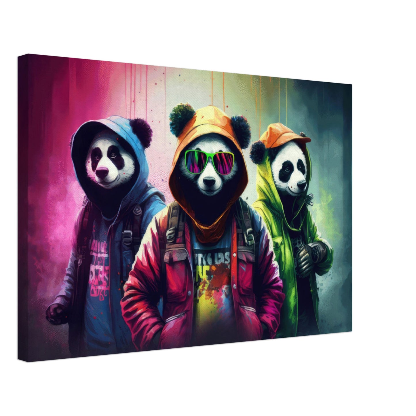 Panda Posse - Panda Wandbild - Crazy Wildlife Leinwand ColorWorld im Querformat - Coole Tiere & Animals Kunstdruck