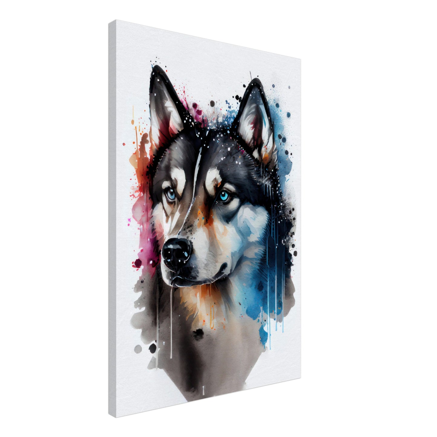 Husky Pebbles - Hunde Wandbild - Dogs Art Leinwand WaterColors im Hochformat - Hundebilder Hundeportrait Tiere Tierbilder Kunstdruck Aquarell