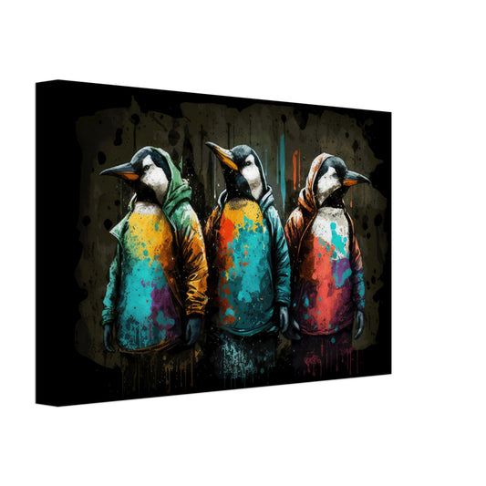 Chilly Chicks - Pinguine Wandbild - Crazy Wildlife Leinwand ColorWorld im Querformat - Coole Tiere & Animals Kunstdruck
