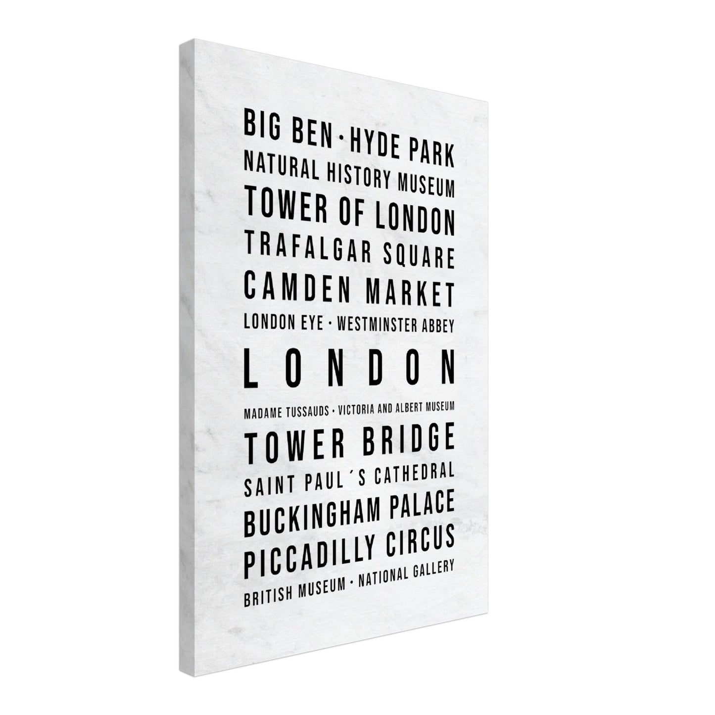 London - Typografie-Wandbild - Leinwand Weiss Marmoroptik