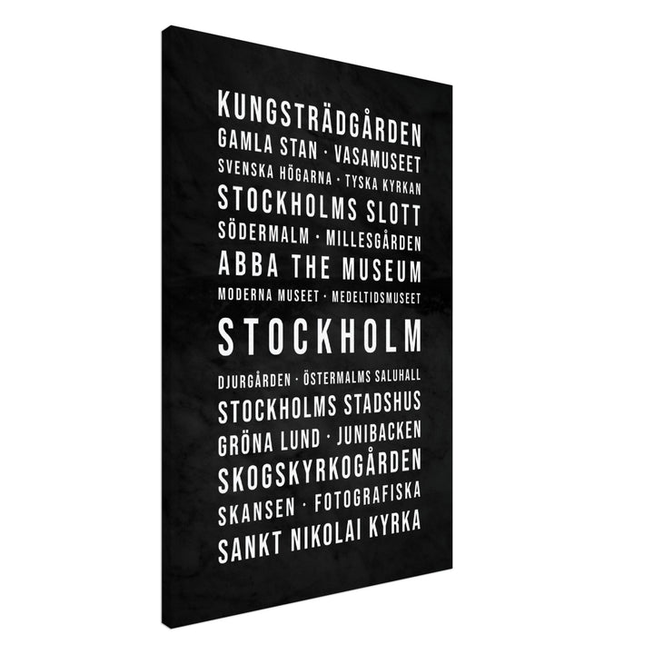 Stockholm - Typografie-Wandbild - Leinwand Schwarzgrau Marmoroptik