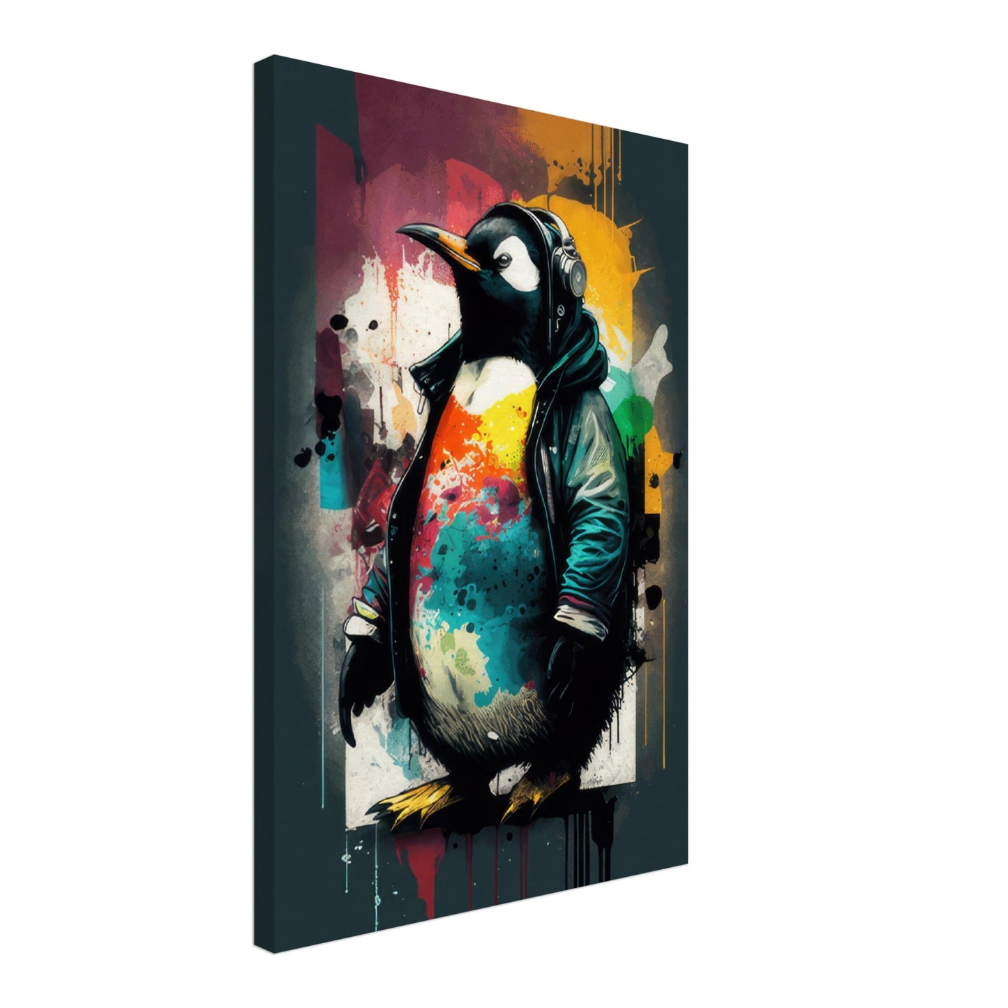 Penguin Playground - Pinguine Wandbild - Crazy Wildlife Leinwand ColorWorld im Hochformat - Coole Tiere & Animals Kunstdruck