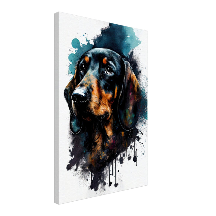 Dackel Dory - Hunde Wandbild - Dogs Art Leinwand WaterColors im Hochformat - Hundebilder Hundeportrait Tiere Tierbilder Kunstdruck Aquarell