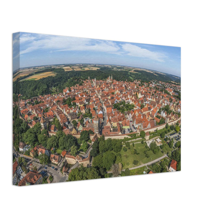 Rothenburg mit Rödertor und Toranlage, Röderschütt, Galgentor, historischer Stadtmauer und St. Jakob – Leinwand Panorama – Rothenburg ob der Tauber