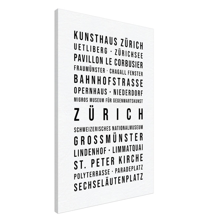 Zürich - Typografie-Wandbild - Leinwand Weiss Neutral