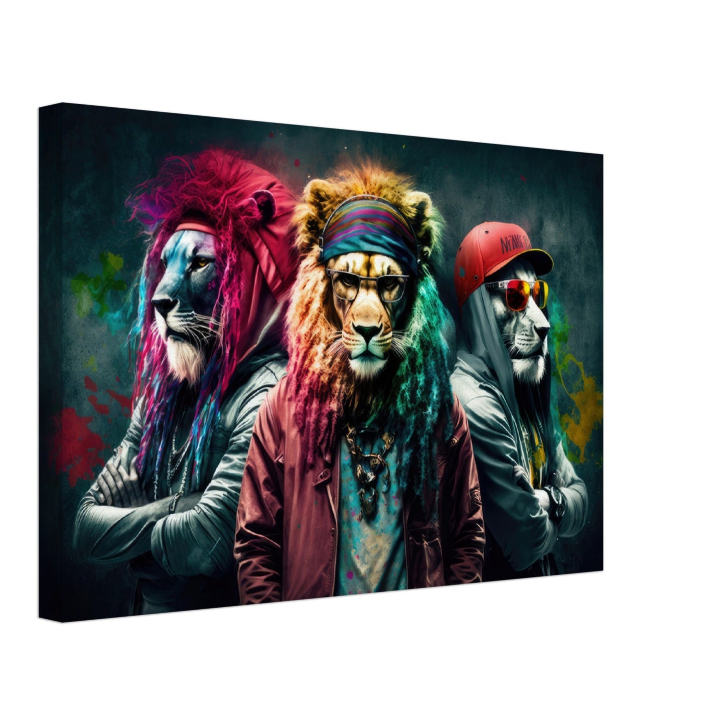 Lion Strong - Löwen Wandbild - Crazy Wildlife Leinwand ColorWorld im Querformat - Coole Tiere & Animals Kunstdruck
