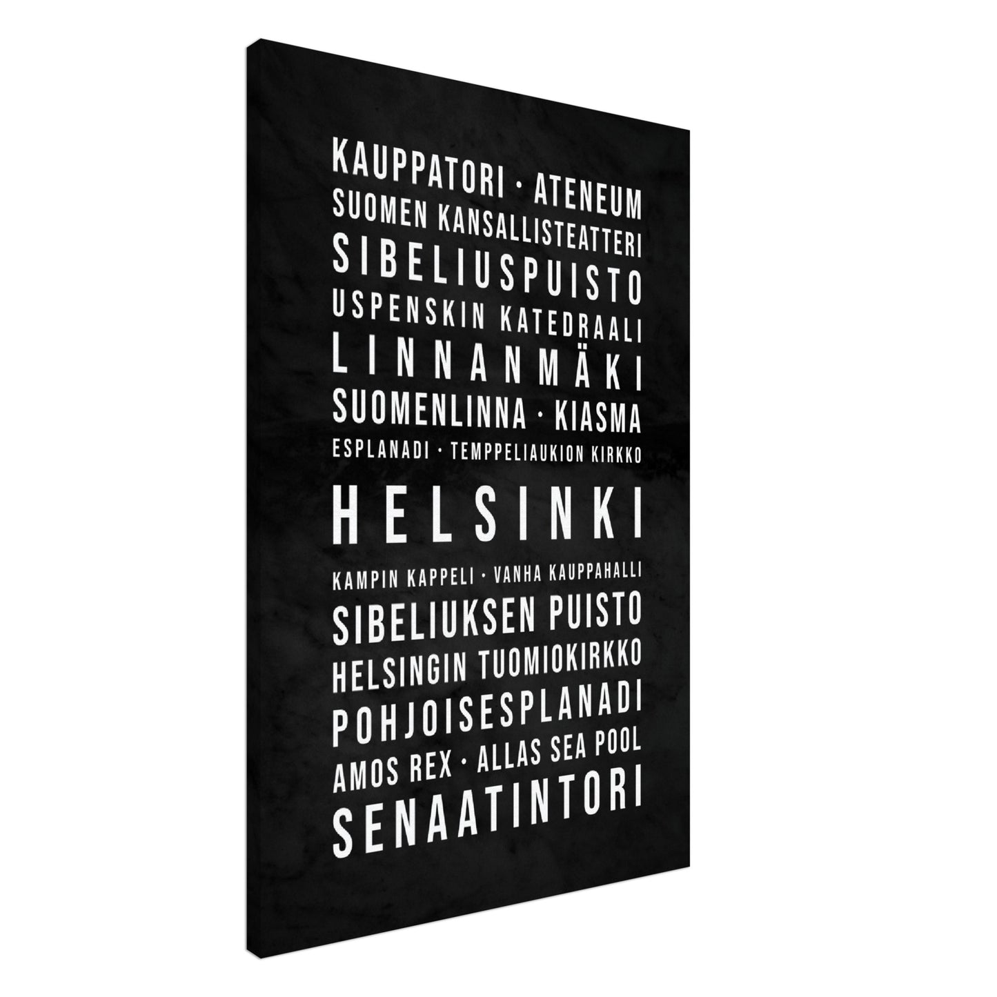Helsinki - Typografie-Wandbild - Leinwand Schwarzgrau Marmoroptik