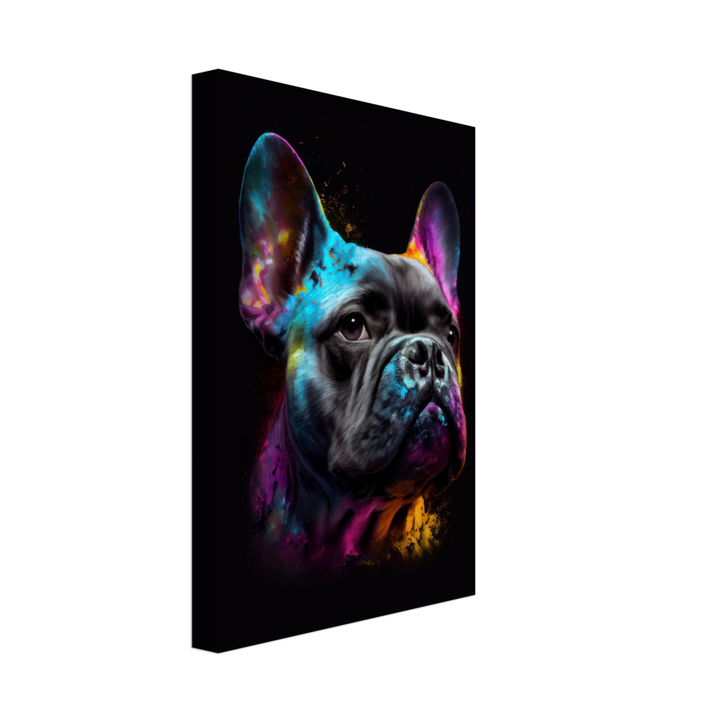 Französische Bulldoge Cooper - Hunde Wandbild - Dogs Art Leinwand ColorWorld im Hochformat - Hundebilder Hundeportrait Tiere Tierbilder Kunstdruck