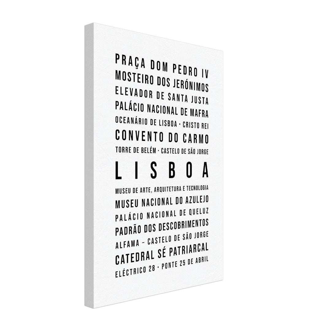Lissabon - Typografie-Wandbild - Leinwand Weiss Neutral