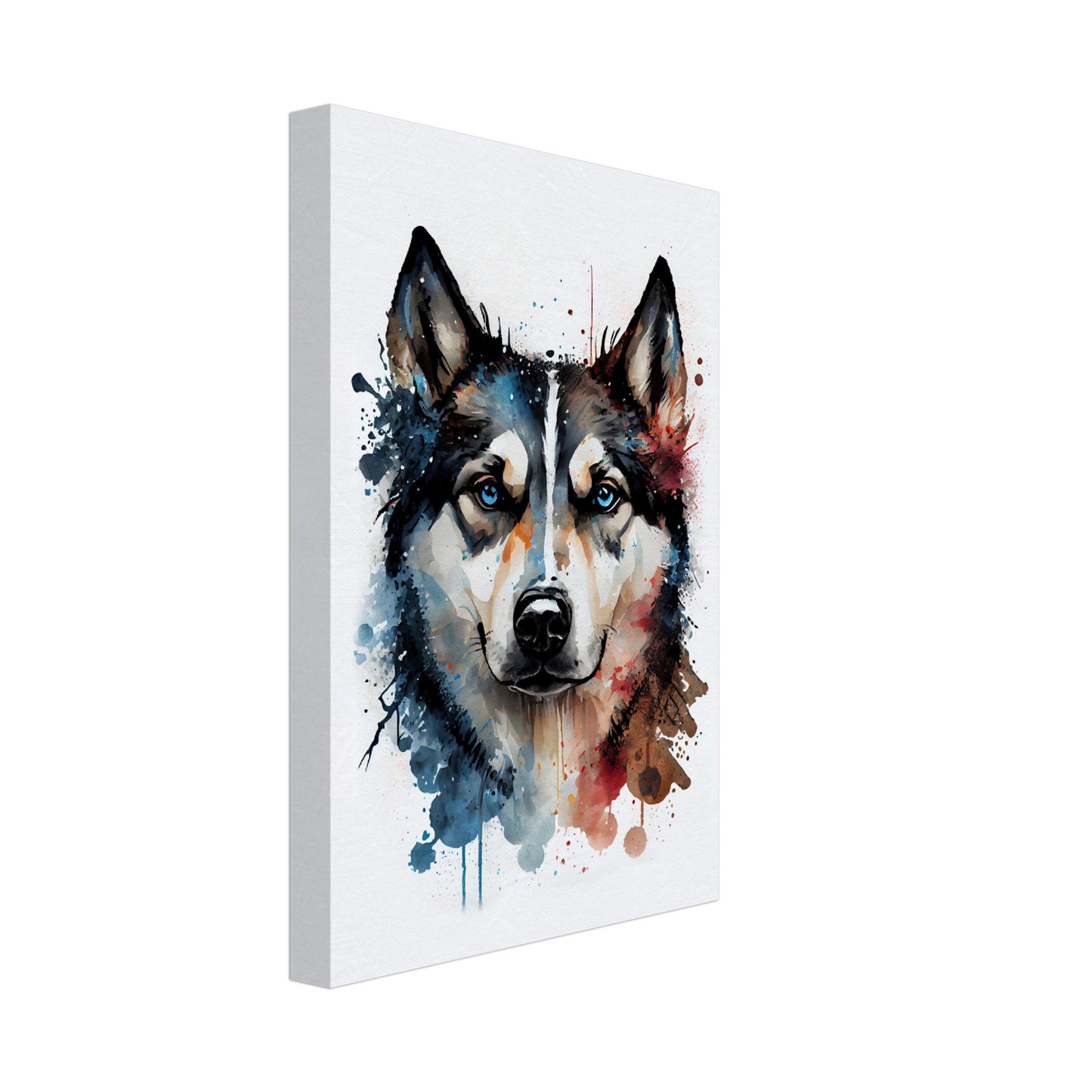 Husky Toto - Hunde Wandbild - Dogs Art Leinwand WaterColors im Hochformat - Hundebilder Hundeportrait Tiere Tierbilder Kunstdruck Aquarell