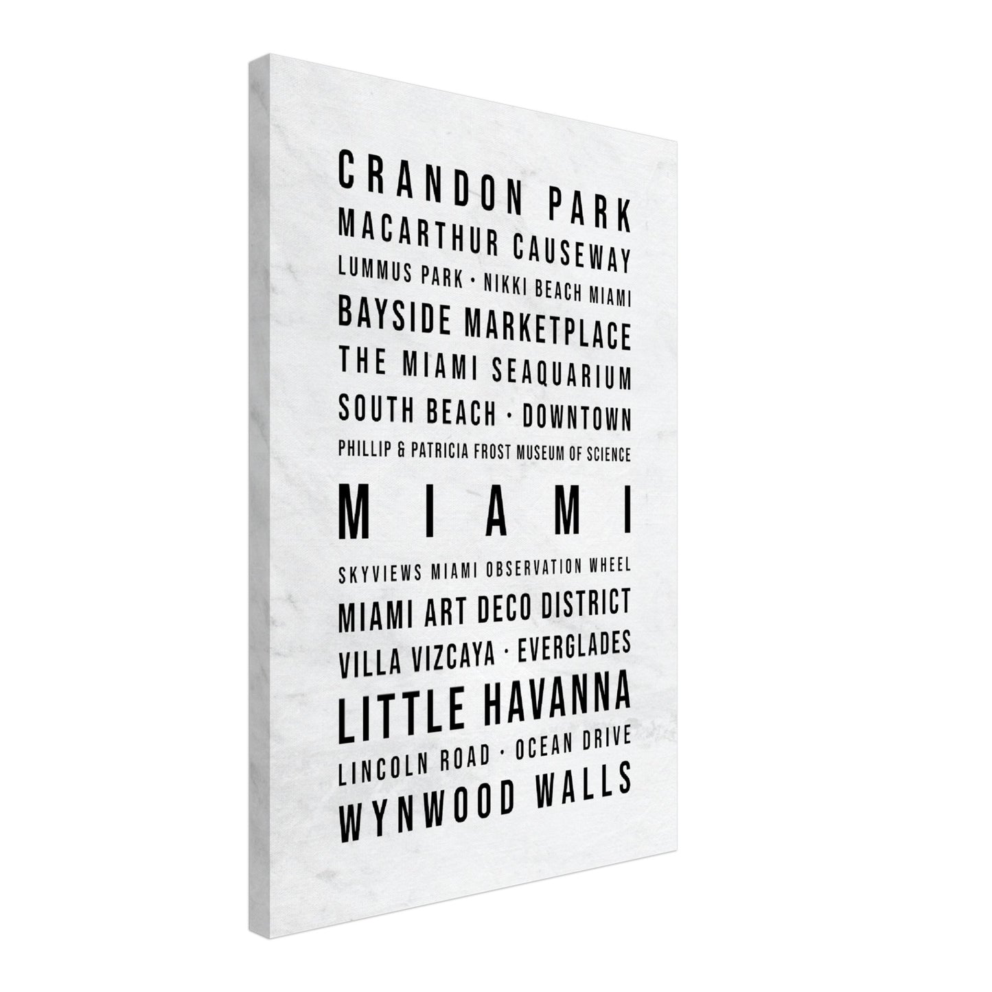 Miami - Typografie-Wandbild - Leinwand Weiss Marmoroptik