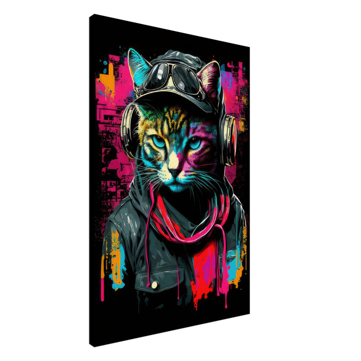Feline Frenzy - Katzen Wandbild - Crazy Wildlife Leinwand ColorWorld im Hochformat - Coole Tiere & Animals Kunstdruck