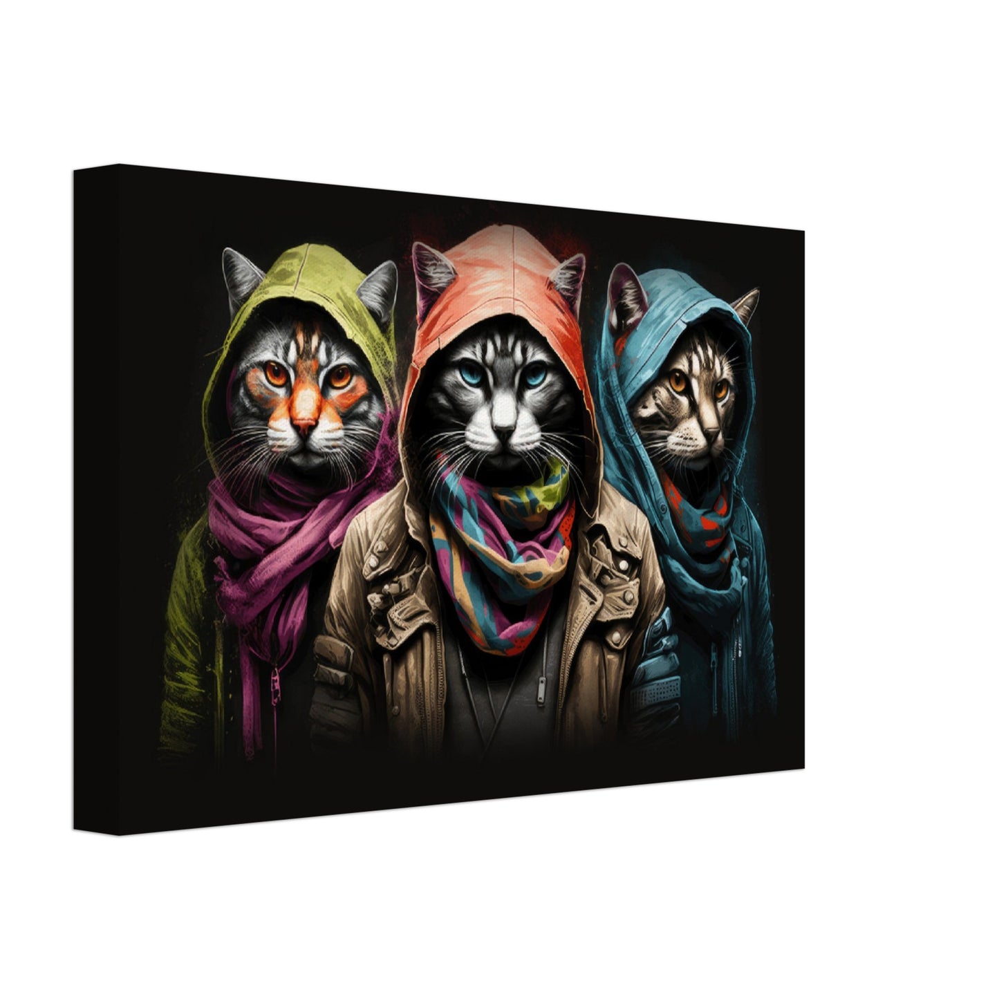 Meow Memories - Katzen Wandbild - Crazy Wildlife Leinwand ColorWorld im Querformat - Coole Tiere & Animals Kunstdruck