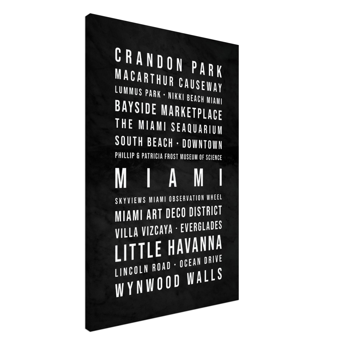 Miami - Typografie-Wandbild - Leinwand Schwarzgrau Marmoroptik