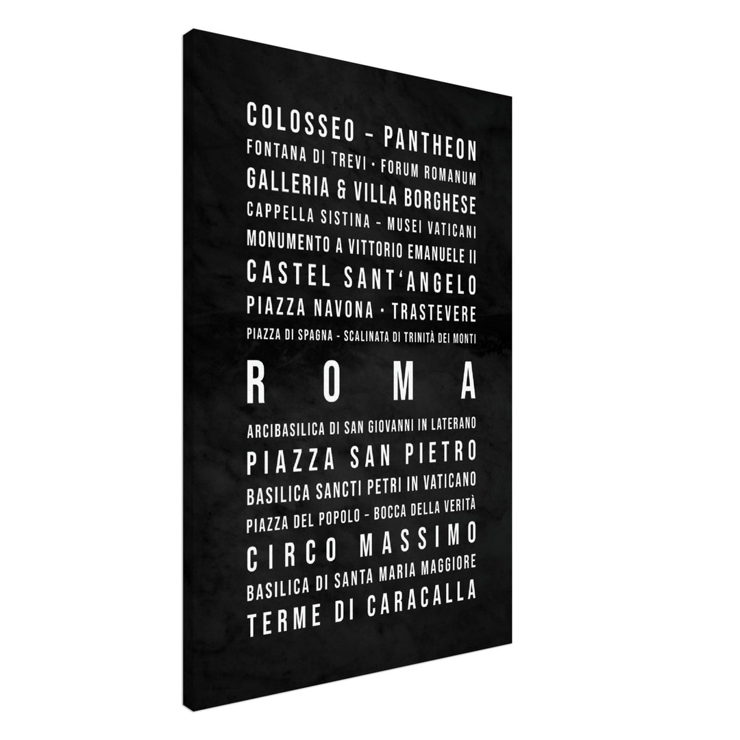 Rom - Typografie-Wandbild - Leinwand Schwarzgrau Marmoroptik