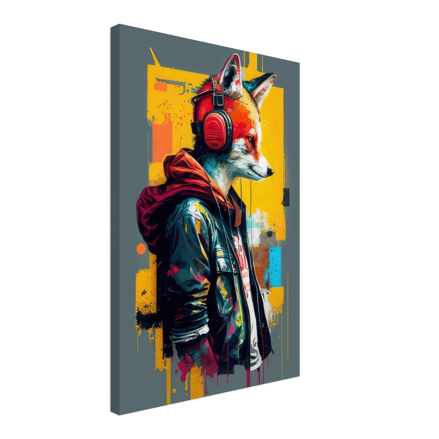 Happy Hues - Füchse Wandbild - Crazy Wildlife Leinwand ColorWorld im Hochformat - Coole Tiere & Animals Kunstdruck
