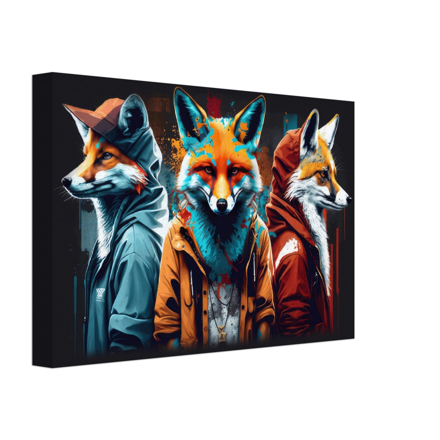 Foxy Features - Füchse Wandbild - Crazy Wildlife Leinwand ColorWorld im Querformat - Coole Tiere & Animals Kunstdruck