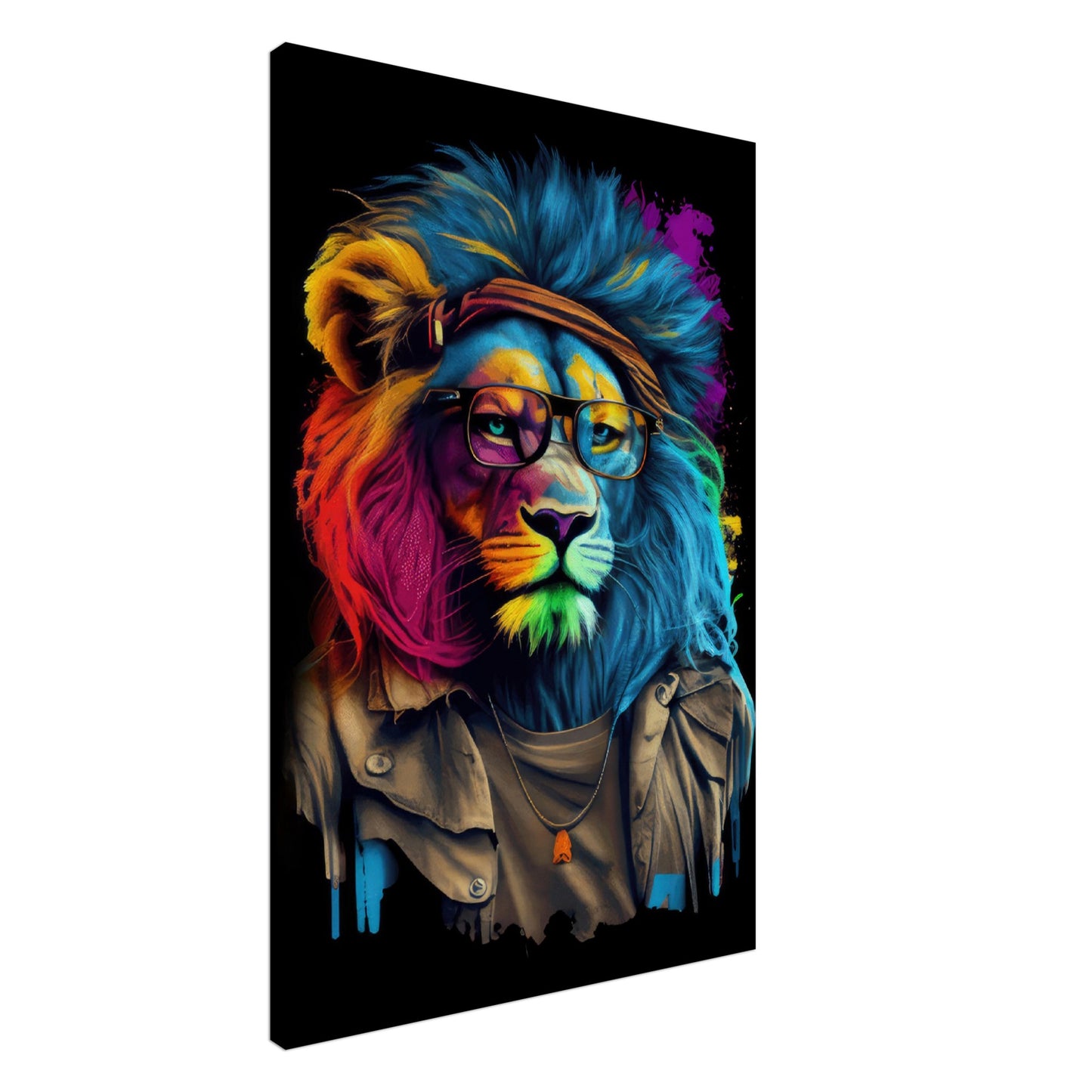 Fierce & Fabulous - Löwen Wandbild - Crazy Wildlife Leinwand ColorWorld im Hochformat - Coole Tiere & Animals Kunstdruck