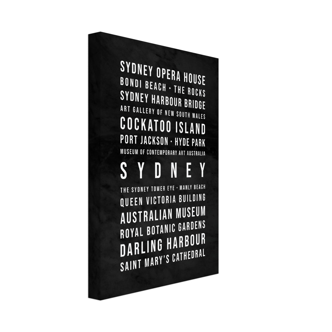 Sydney - Typografie-Wandbild - Leinwand Schwarzgrau Marmoroptik