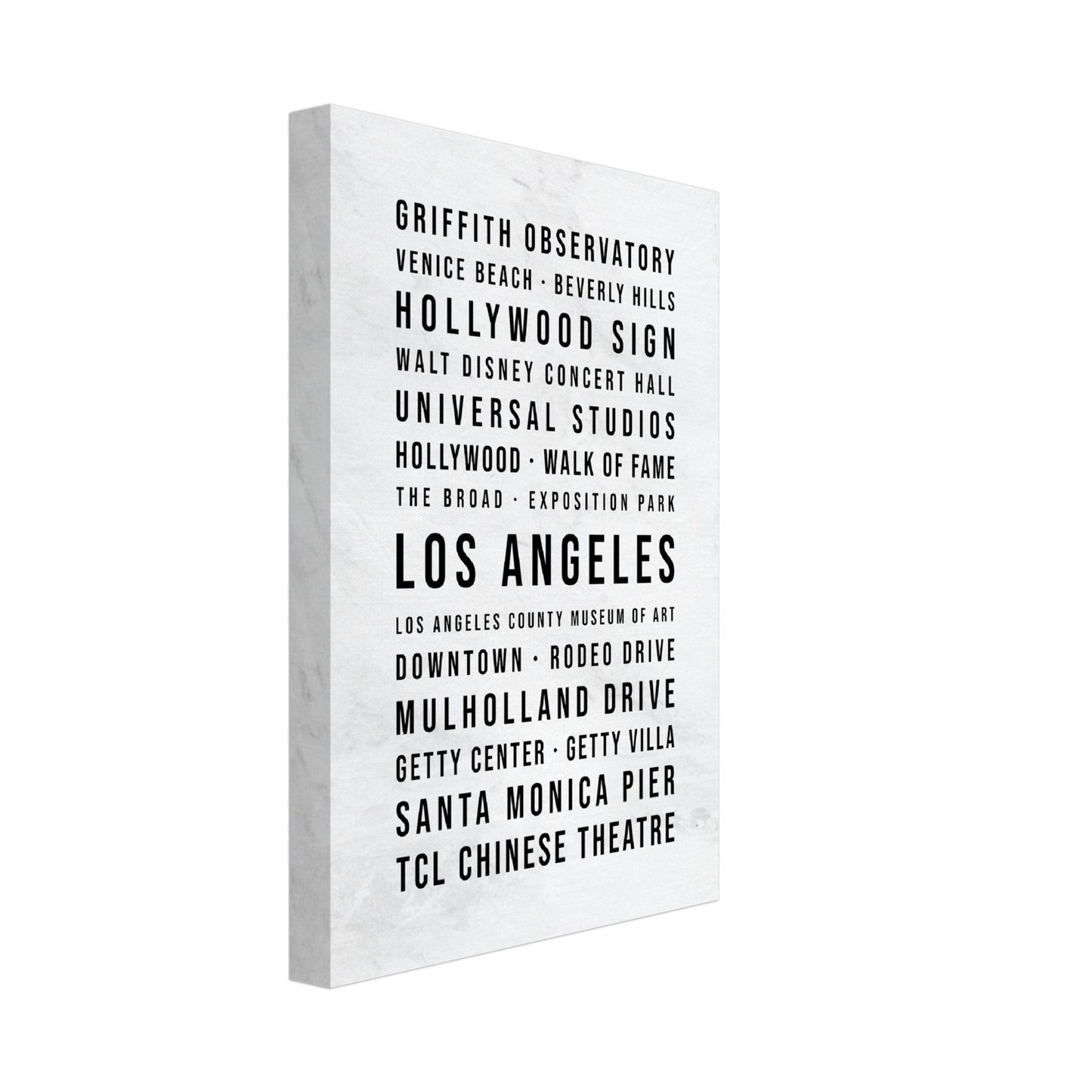 Los Angeles - Typografie-Wandbild - Leinwand Weiss Marmoroptik