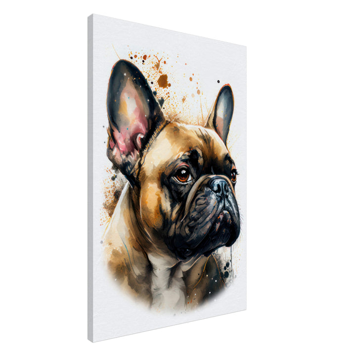 Französische Bulldogge Daisy - Hunde Wandbild - Dogs Art Leinwand WaterColors im Hochformat - Hundebilder Hundeportrait Tiere Tierbilder Kunstdruck Aquarell
