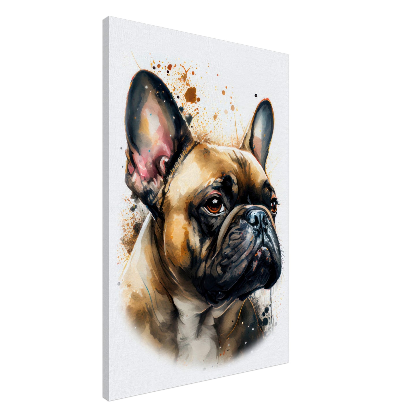 Französische Bulldoge Daisy - Hunde Wandbild - Dogs Art Leinwand WaterColors im Hochformat - Hundebilder Hundeportrait Tiere Tierbilder Kunstdruck Aquarell