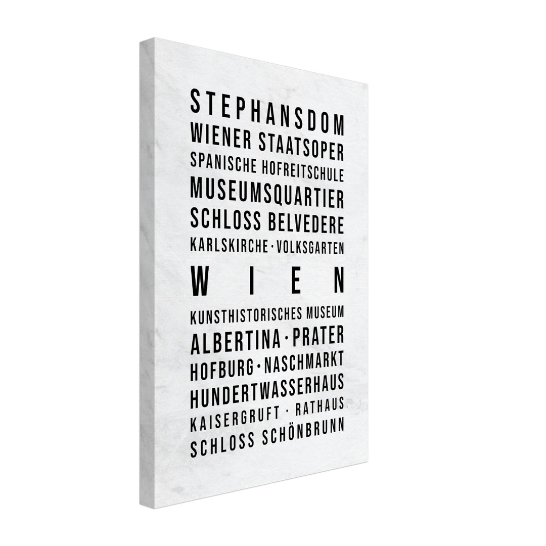 Wien - Typografie-Wandbild - Leinwand Weiss Marmoroptik