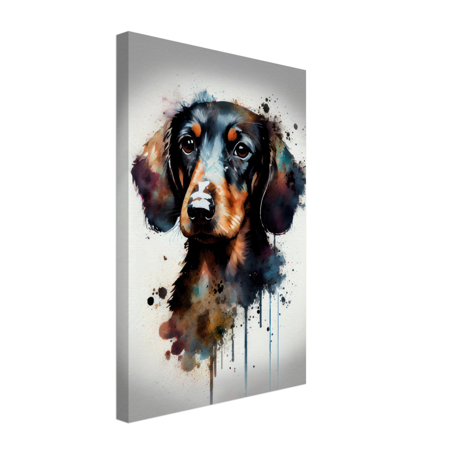 Dackel Teddy - Hunde Wandbild - Dogs Art Leinwand WaterColors im Hochformat - Hundebilder Hundeportrait Tiere Tierbilder Kunstdruck Aquarell