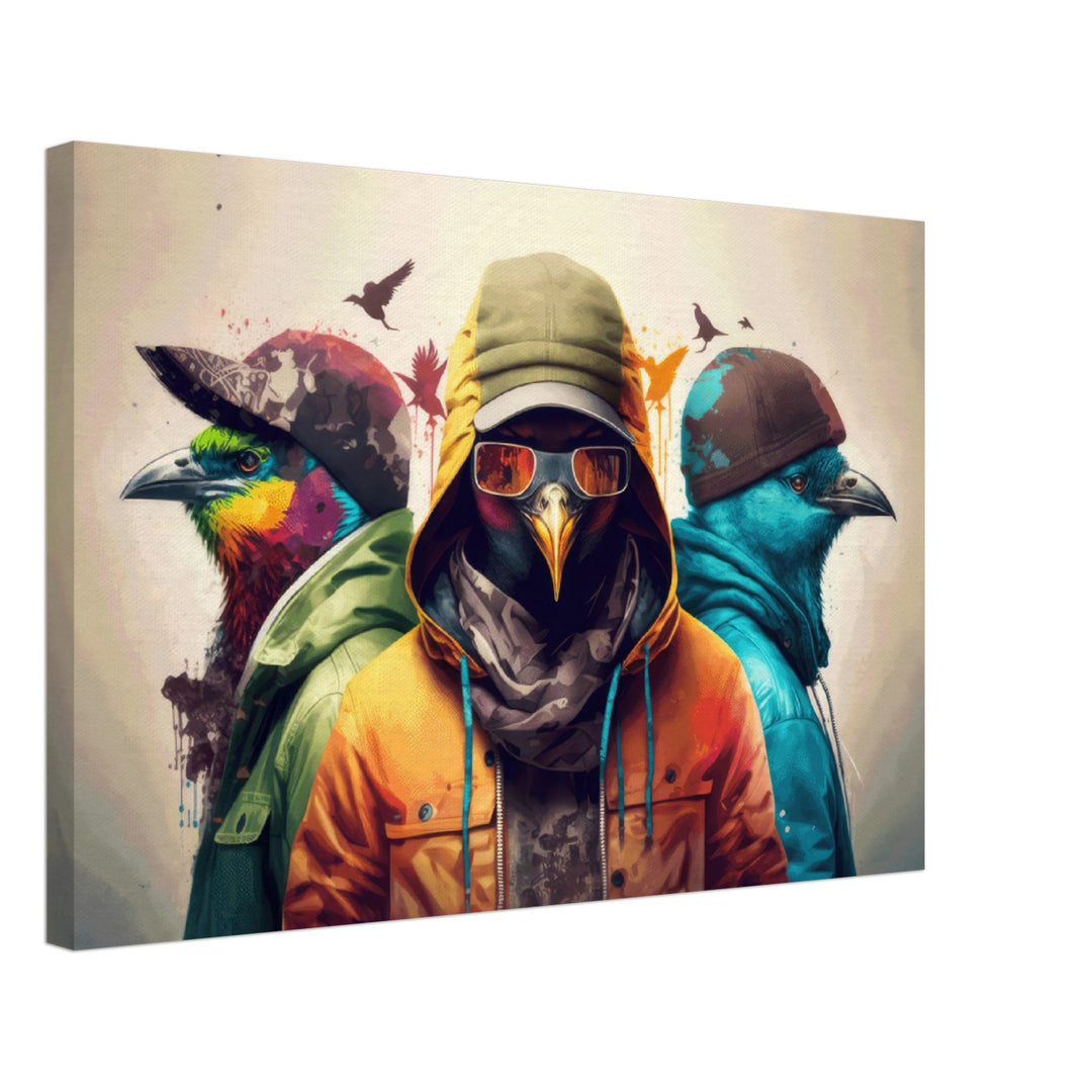 Chirping Charms - Vögel Wandbild - Crazy Wildlife Leinwand ColorWorld im Querformat - Coole Tiere & Animals Kunstdruck