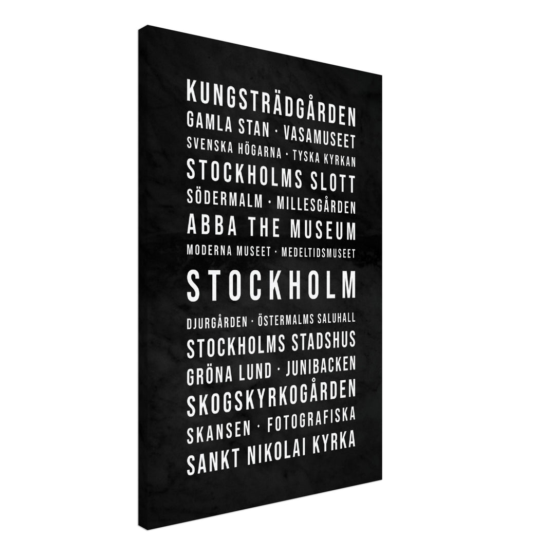 Stockholm - Typografie-Wandbild - Leinwand Schwarzgrau Marmoroptik
