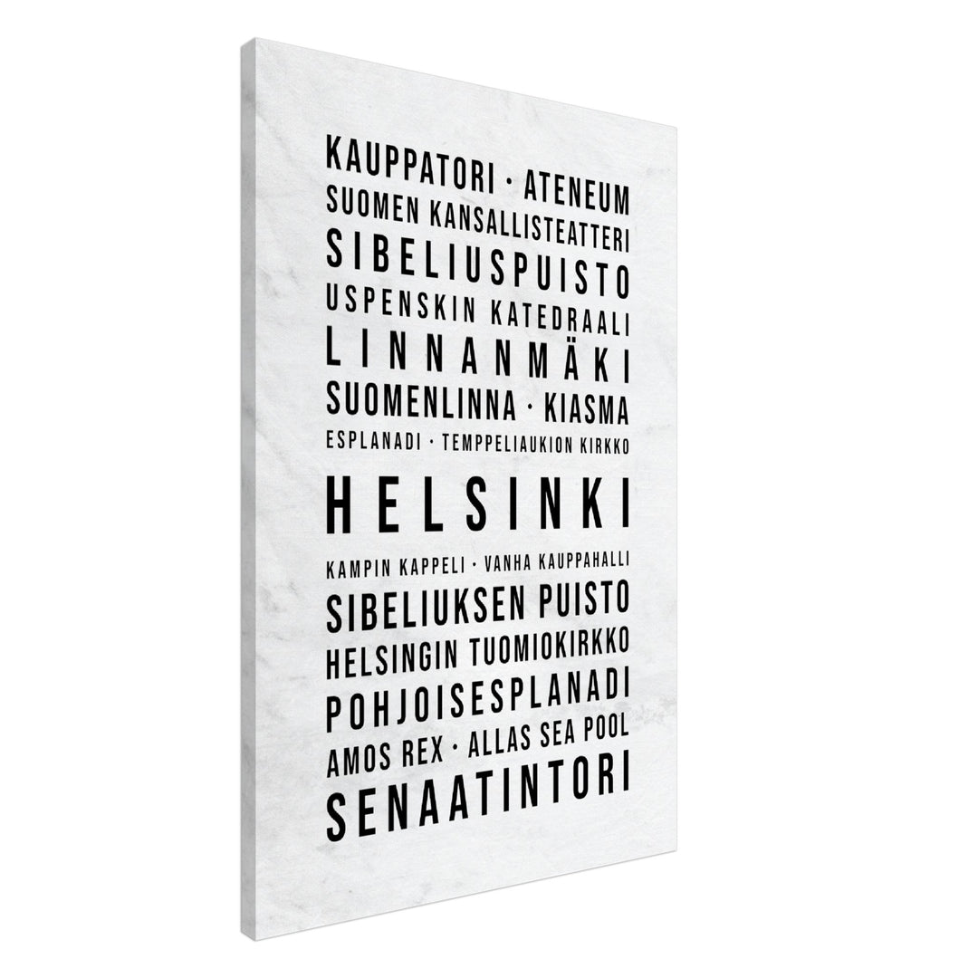 Helsinki - Typografie-Wandbild - Leinwand Weiss Marmoroptik