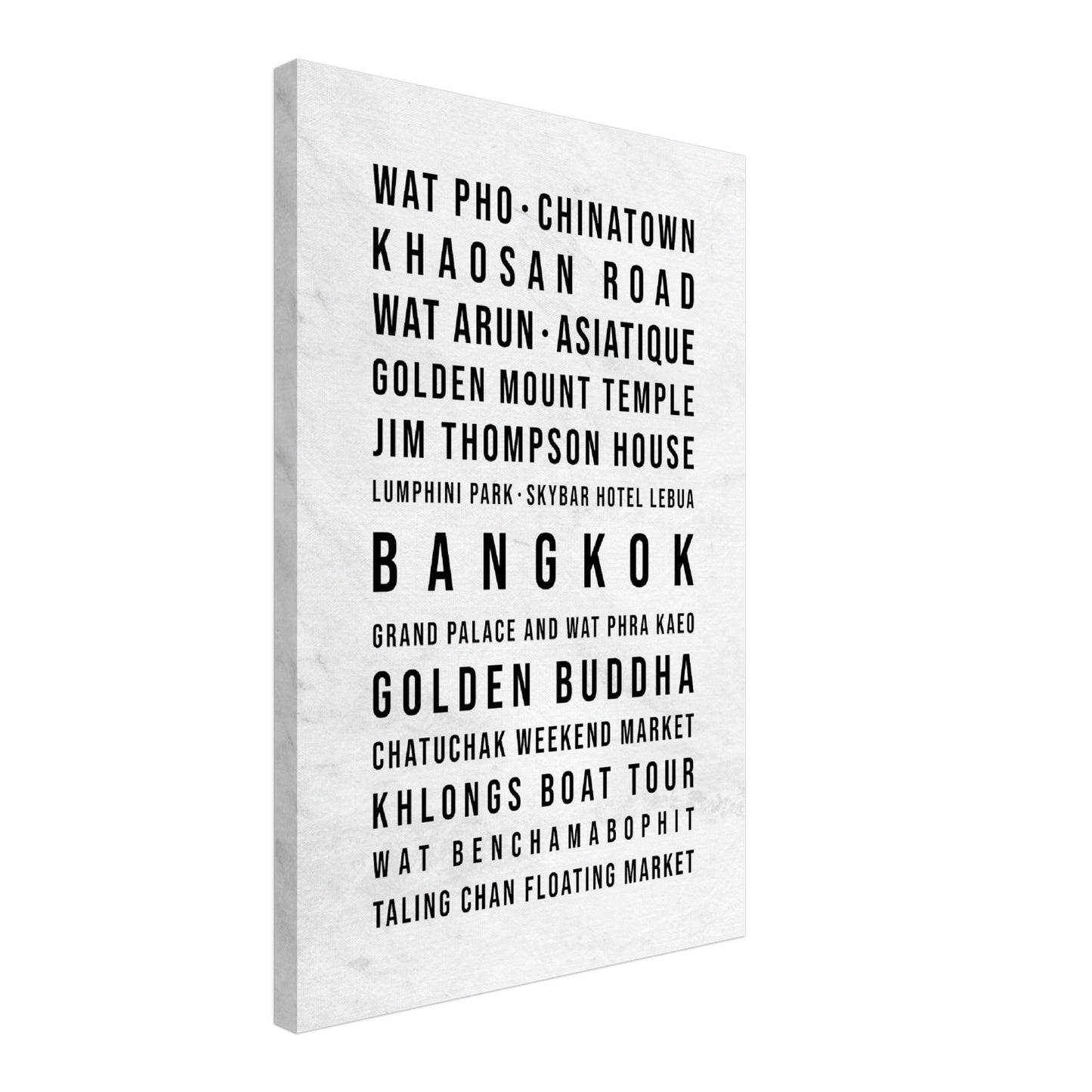 Bangkok - Typografie-Wandbild - Leinwand Weiss Marmoroptik
