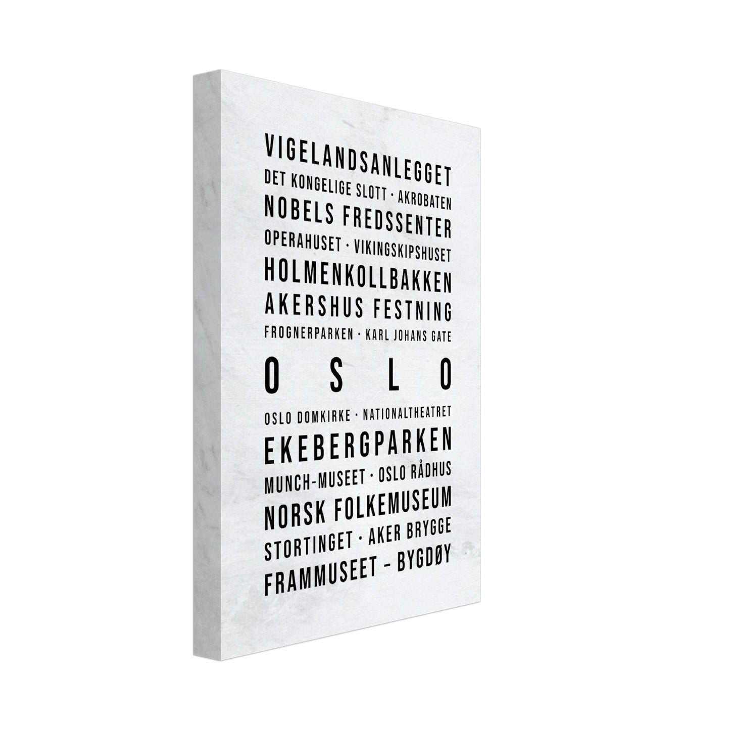 Oslo - Typografie-Wandbild - Leinwand Weiss Marmoroptik