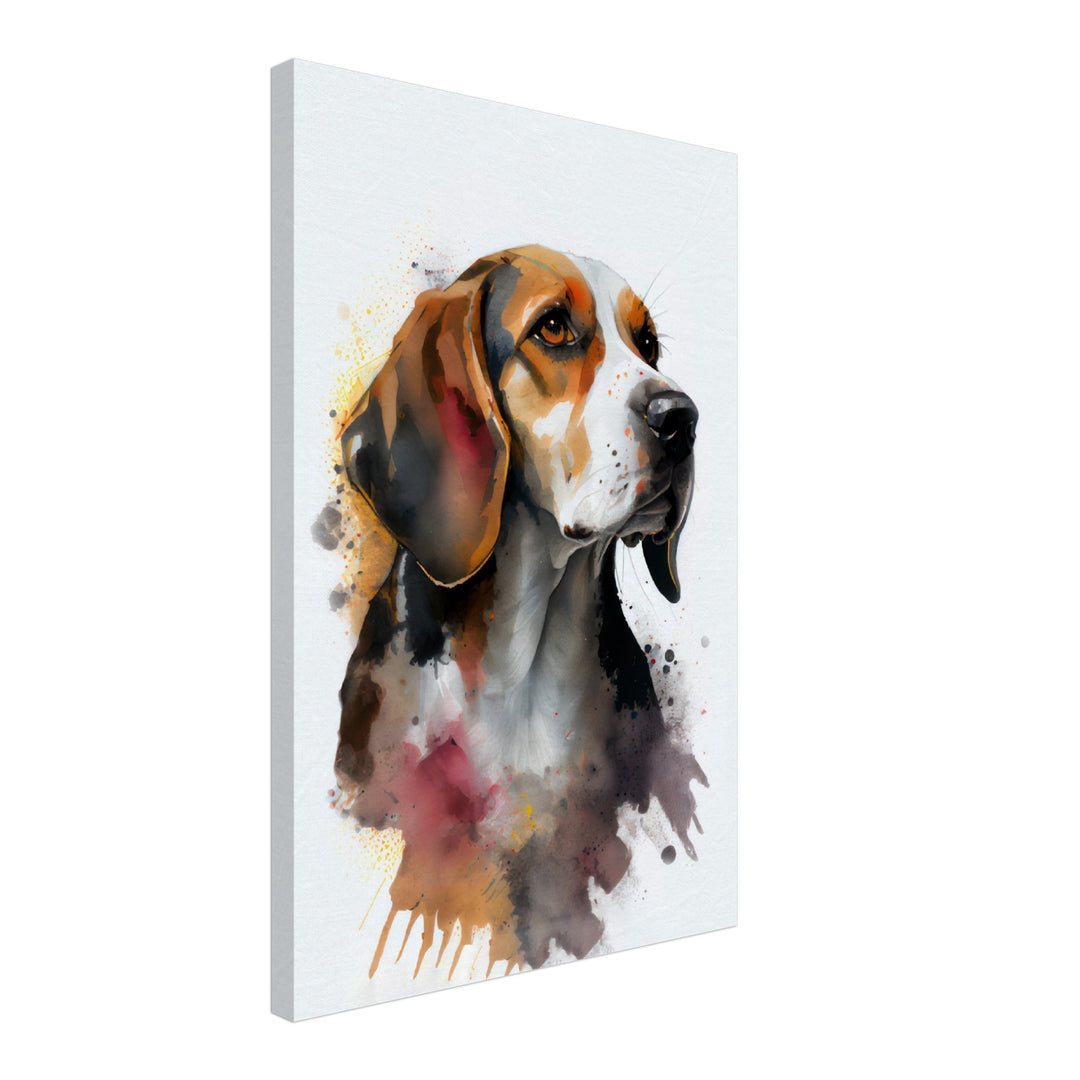 Beagle Bubbles - Hunde Wandbild - Dogs Art Leinwand WaterColors im Hochformat - Hundebilder Hundeportrait Tiere Tierbilder Kunstdruck Aquarell