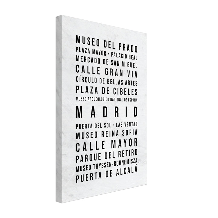 Madrid - Typografie-Wandbild - Leinwand Weiss Marmoroptik